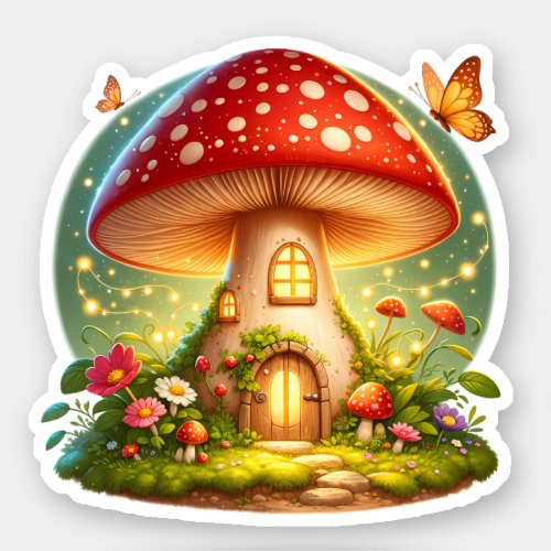 Enchanted Mushroom House Magical Cottage Kids  Sticker