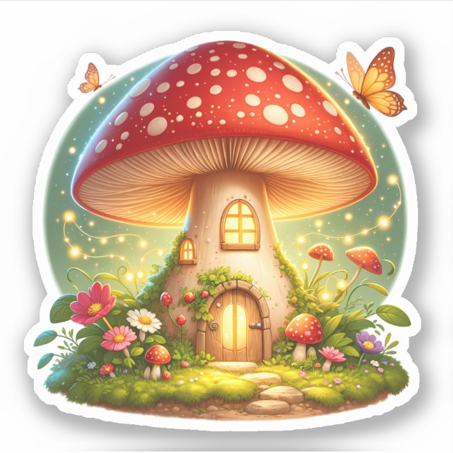 Enchanted Mushroom House Magical Cottage Kids  Sticker (Front)