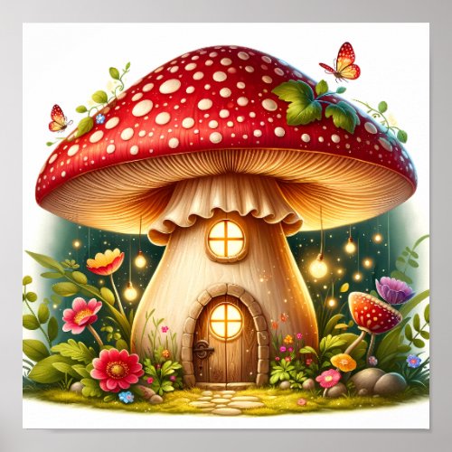 Enchanted Mushroom House Magical Cottage Poster