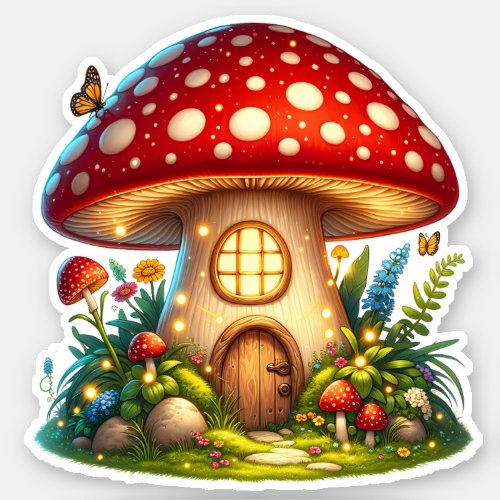Enchanted Mushroom House Magical Cottage Sticker