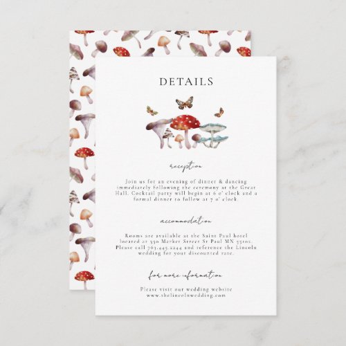 Enchanted Mushroom Moth Wedding Details Enclosure Card