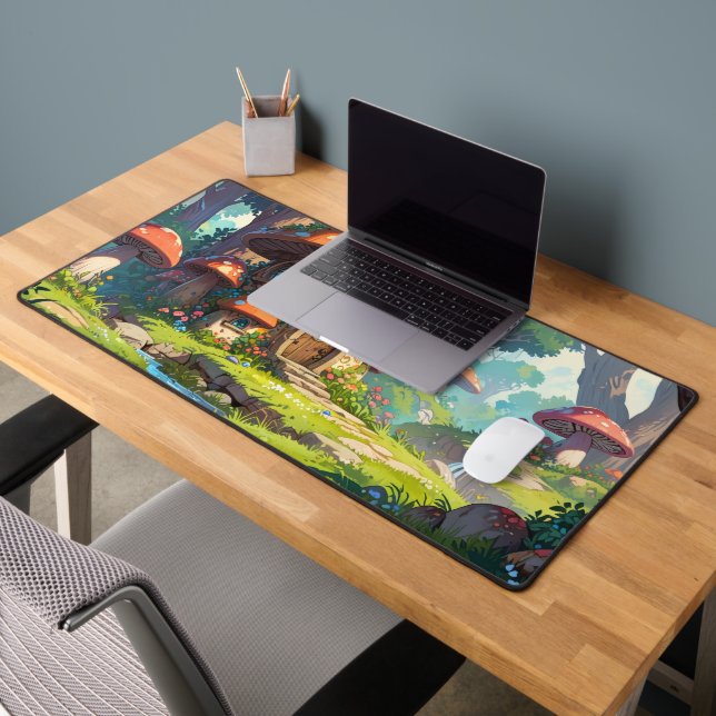Enchanted Mushroom Village in the Forest – Dreamy  Desk Mat (Office 2)