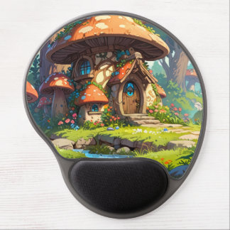 Enchanted Mushroom Village in the Forest – Dreamy  Gel Mouse Pad