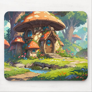 Enchanted Mushroom Village in the Forest – Dreamy  Mouse Pad