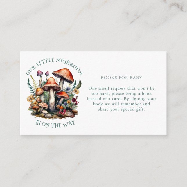 Enchanted Mushrooms Baby Shower Books For Baby Enclosure Card (Front)