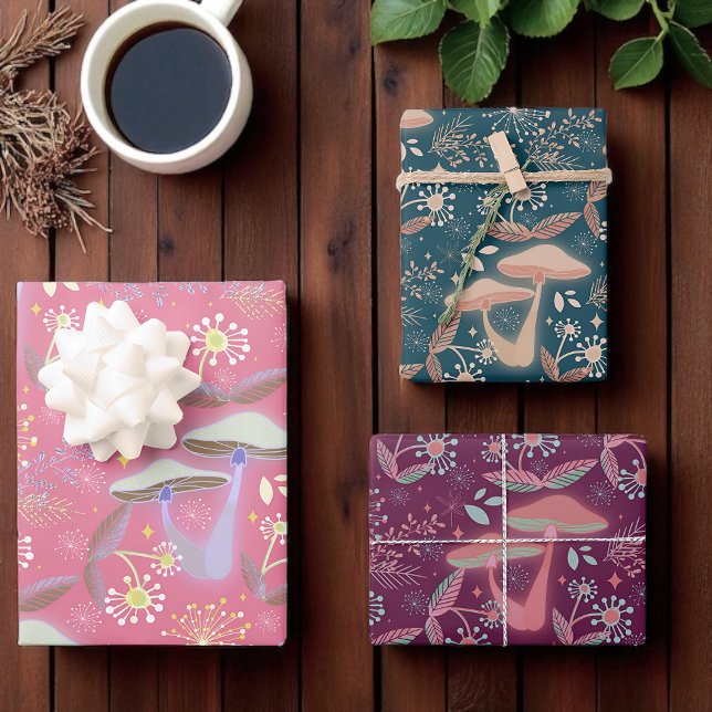Enchanted Mushrooms, Forest Flora, Whimsical  Wrapping Paper Sheets (Whimsical mushroom & floral wrap woodland charm for birthdays, holidays, and nature-loving gifts.)