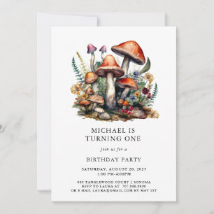 Enchanted Mushrooms Woodland Boy first Birthday Invitation