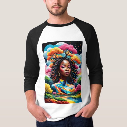 Enchanted Nature Girl Face Art Inspired T_Shirt