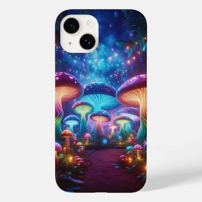 Enchanted Neon Mushroom Forest - Magical Glowing F Case-Mate iPhone Case (Back)