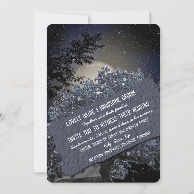 Enchanted Night Blue Tree Lights Wedding Invite (Front)