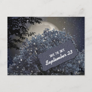 Enchanted Night Blue Tree Save the Date Announcement Postcard