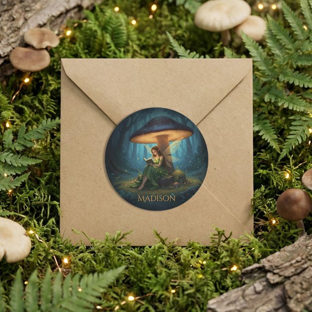 Enchanted Night Fairy Reading a Book Classic Round Sticker (Creator Uploaded)