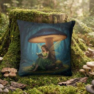 Enchanted Night Fairy Reading a Book Throw Pillow