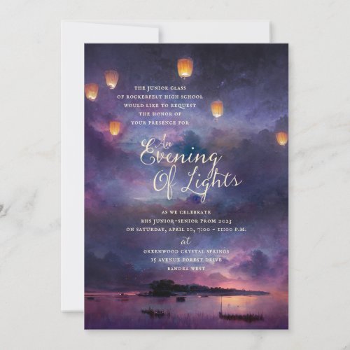 Enchanted Night Flying Lanterns Lake Beach Prom In Invitation