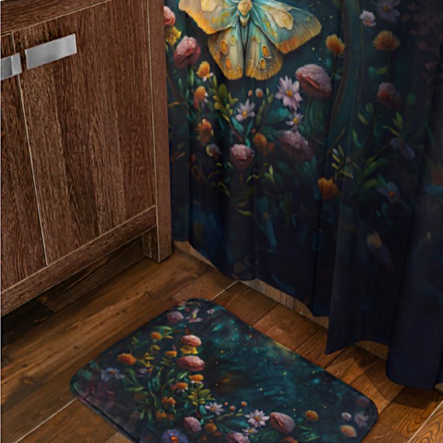 Enchanted Night Garden Celestial Floral Dreamscape Bath Mat (Creator Uploaded)