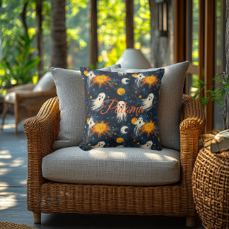 Enchanted Night Halloween with Ghosts & Celestial  Throw Pillow