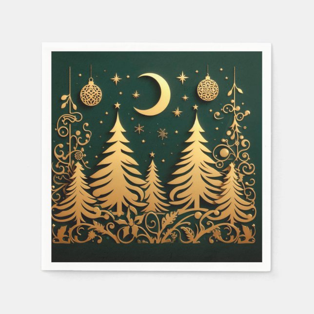 Enchanted Night – Moonlit Christmas Tree Pattern Napkins (Front)