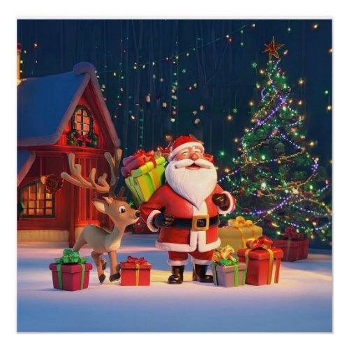 Enchanted Night Santas North Pole Cabin    Poster