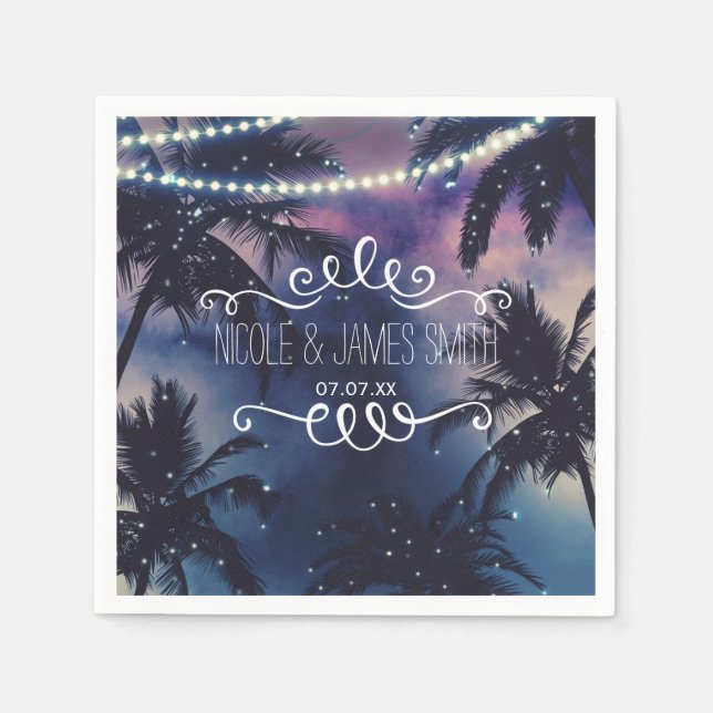 Enchanted Night Sky Evening Beach Lights Wedding Paper Napkins (Front)