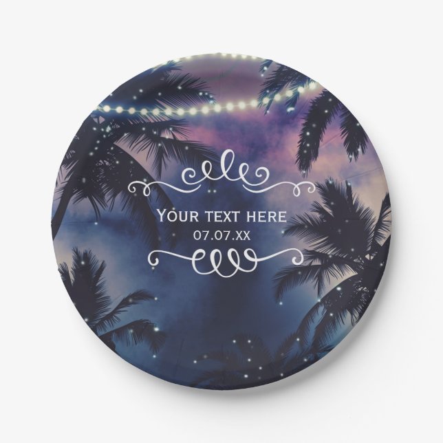 Enchanted Night Sky Evening Beach Lights Wedding Paper Plates (Front)