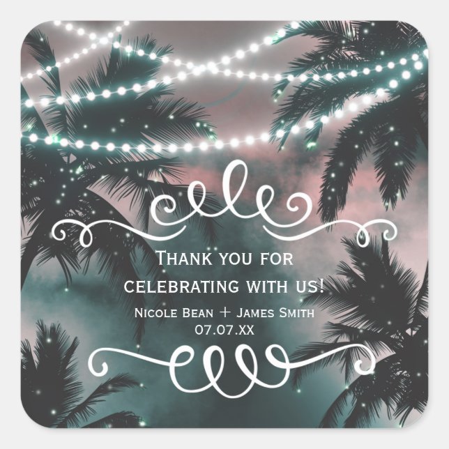 Enchanted Night Sky Evening Beach Lights Wedding Square Sticker (Front)
