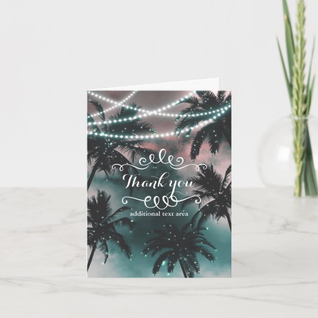 Enchanted Night Sky Evening Beach Lights Wedding Thank You Card (Front)