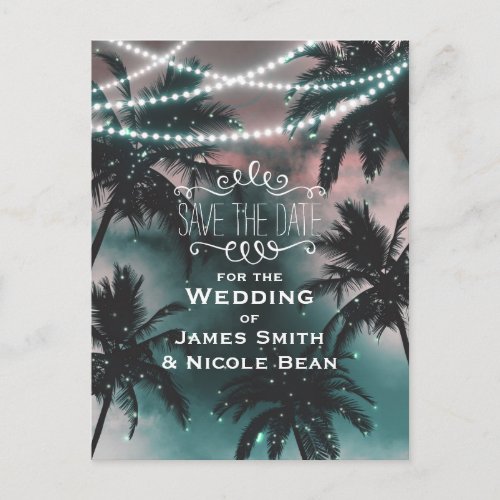 Enchanted Night Sky  Lights Palm Save the Date Announcement Postcard