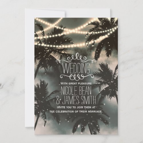 Enchanted Night Sky Palm Trees  String Lights Invitation