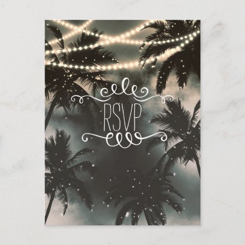 Enchanted Night Sky Palm Trees  String Lights Invitation Postcard