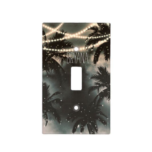 Enchanted Night Sky Palm Trees & String Lights Light Switch Cover (Front)