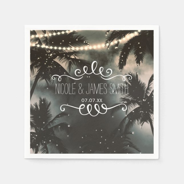 Enchanted Night Sky Palm Trees & String Lights Napkins (Front)