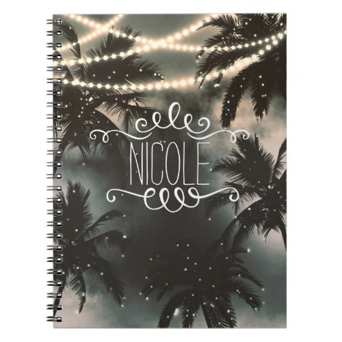 Enchanted Night Sky Palm Trees  String Lights Notebook