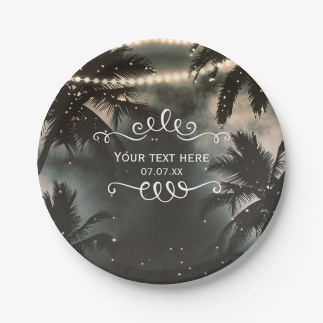 Enchanted Night Sky Palm Trees & String Lights Paper Plates (Front)