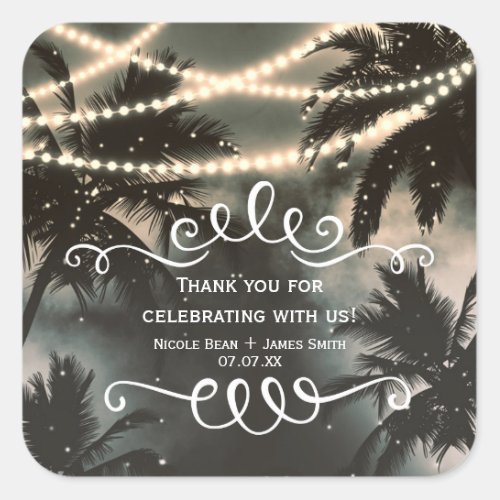 Enchanted Night Sky Palm Trees  String Lights Square Sticker