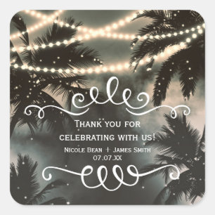 Enchanted Night Sky Palm Trees & String Lights Square Sticker