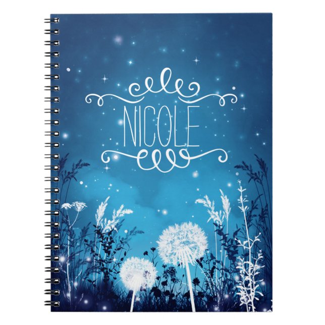 Enchanted Night Sky Stars & Foliage Blue Journal (Front)