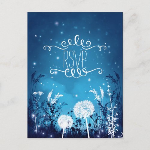 Enchanted Night Sky Stars  Foliage Blue RSVP card