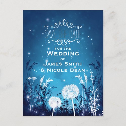 Enchanted Night Sky Stars  Foliage Blue Save Date Announcement Postcard