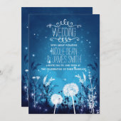 Enchanted Night Sky Stars & Foliage Blue Wedding Invitation (Front/Back)