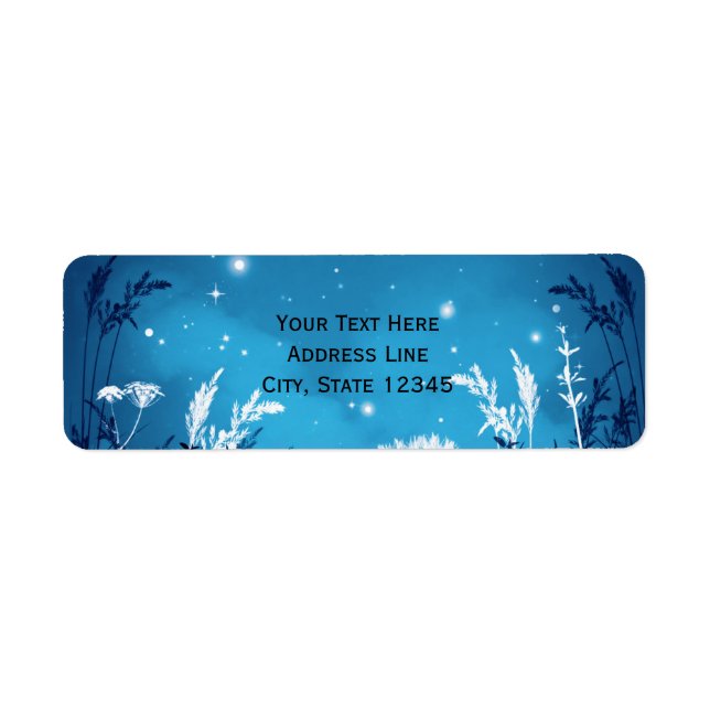 Enchanted Night Sky Stars & Foliage Blue Wedding Label (Front)