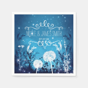 Enchanted Night Sky Stars & Foliage Blue Wedding Napkins