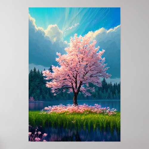 Enchanted Oasis Quiet Sakura Tree Poster