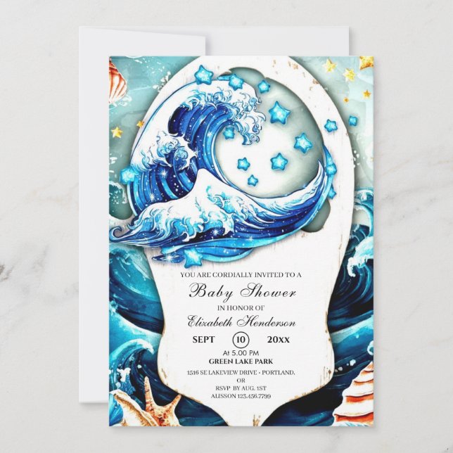 Enchanted Ocean Waves Baby Shower Invitation (Front)