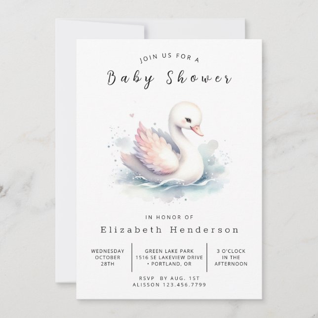 Enchanted Online Swan Baby Shower Invitation (Front)