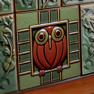 Enchanted Owl in a Box Arts & Crafts Movement Ceramic Tile