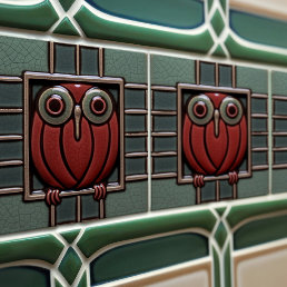 Enchanted Owl in a Box Arts &amp; Crafts Movement Ceramic Tile