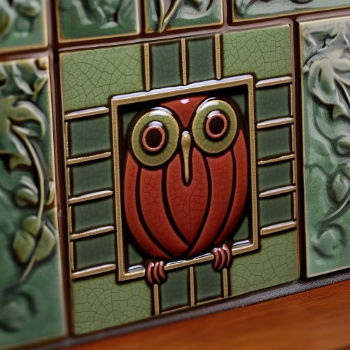 Enchanted Owl in a Box Arts  Crafts Movement Ceramic Tile