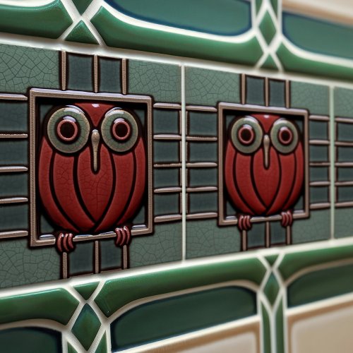 Enchanted Owl in a Box Arts  Crafts Movement Ceramic Tile