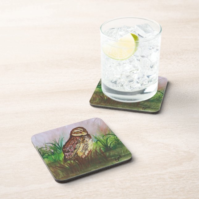 Enchanted Owl Watercolor Art Beverage Coaster (Right Side)