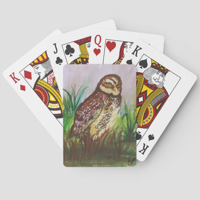 Enchanted Owl Watercolor Art Poker Cards (Back)